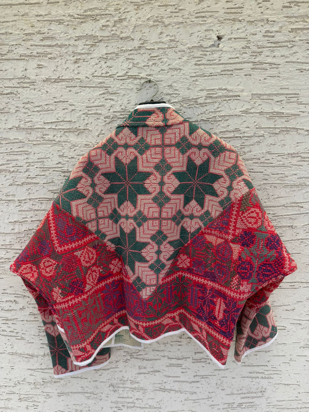 Contrast Cross Stitch Kantha Jacket