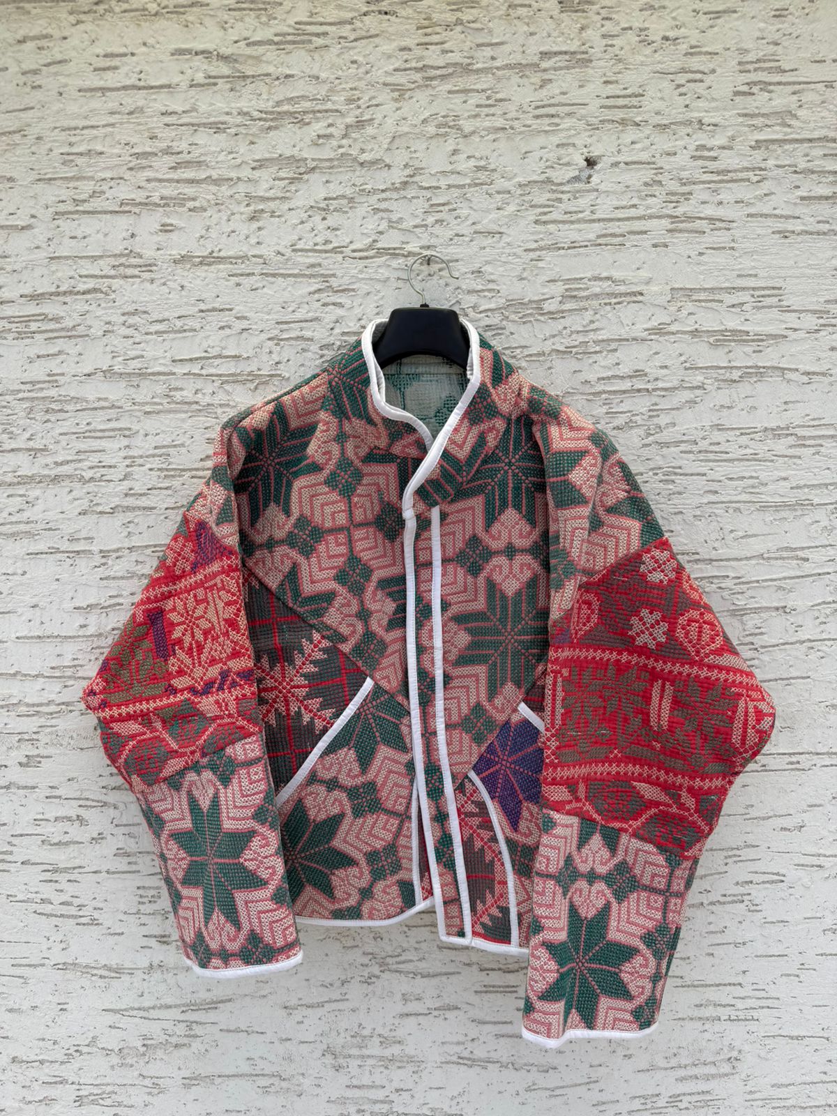 Contrast Cross Stitch Kantha Jacket