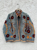 Brown Blue Suzani Kantha Jacket