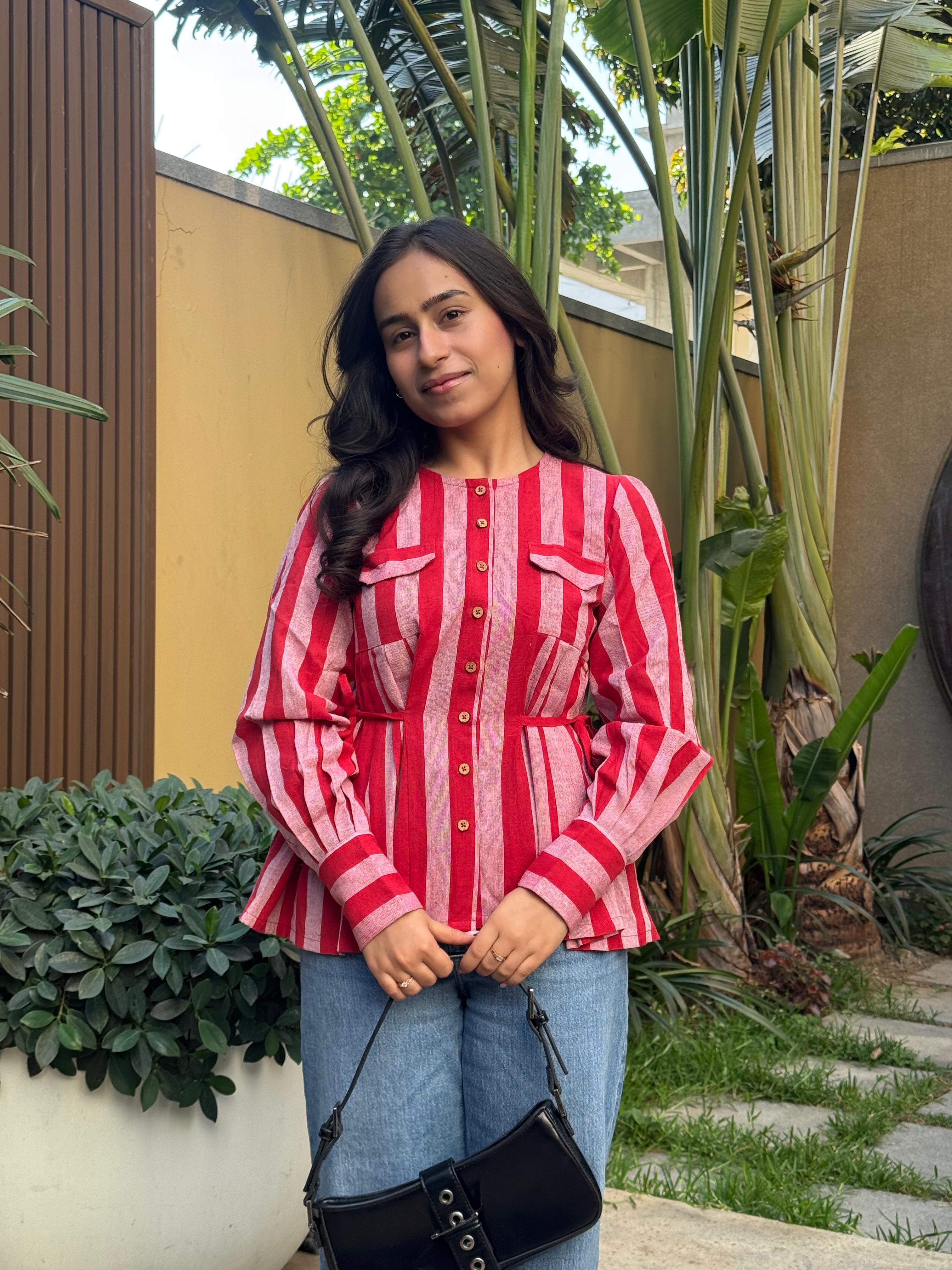 Red Stripe Peplum Shirt