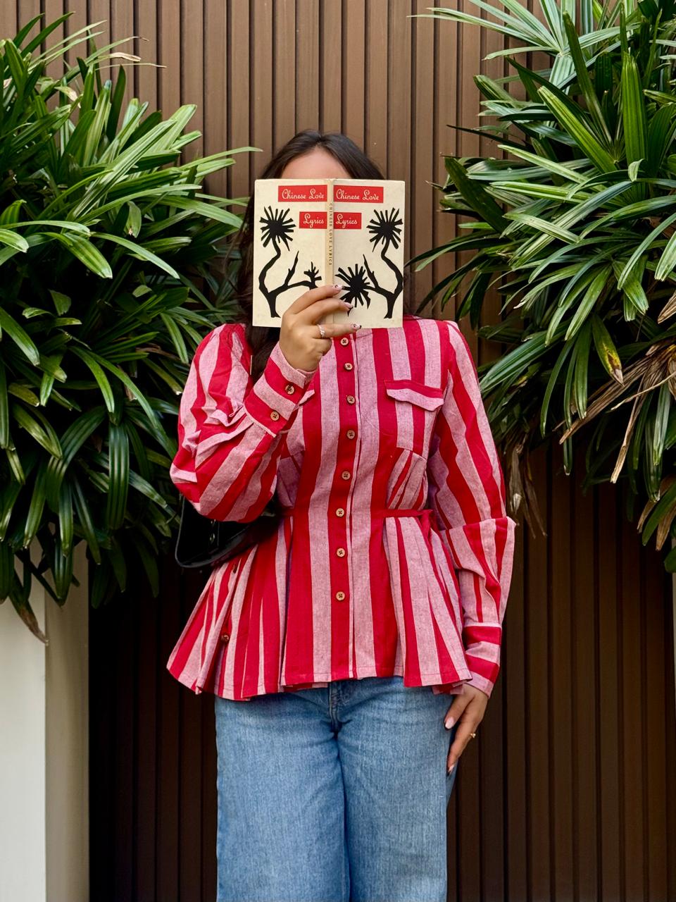 Red Stripe Peplum Shirt