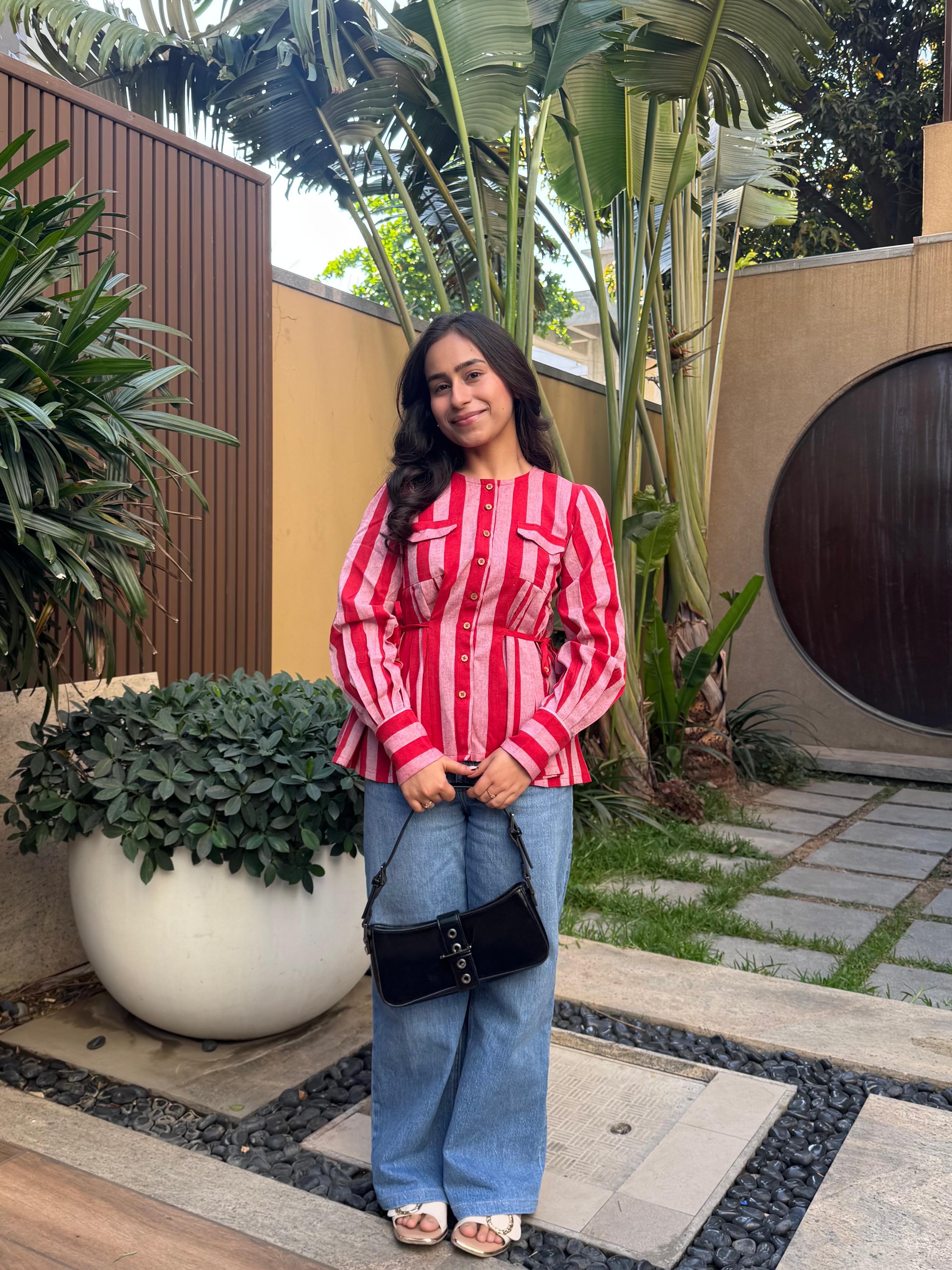 Red Stripe Peplum Shirt