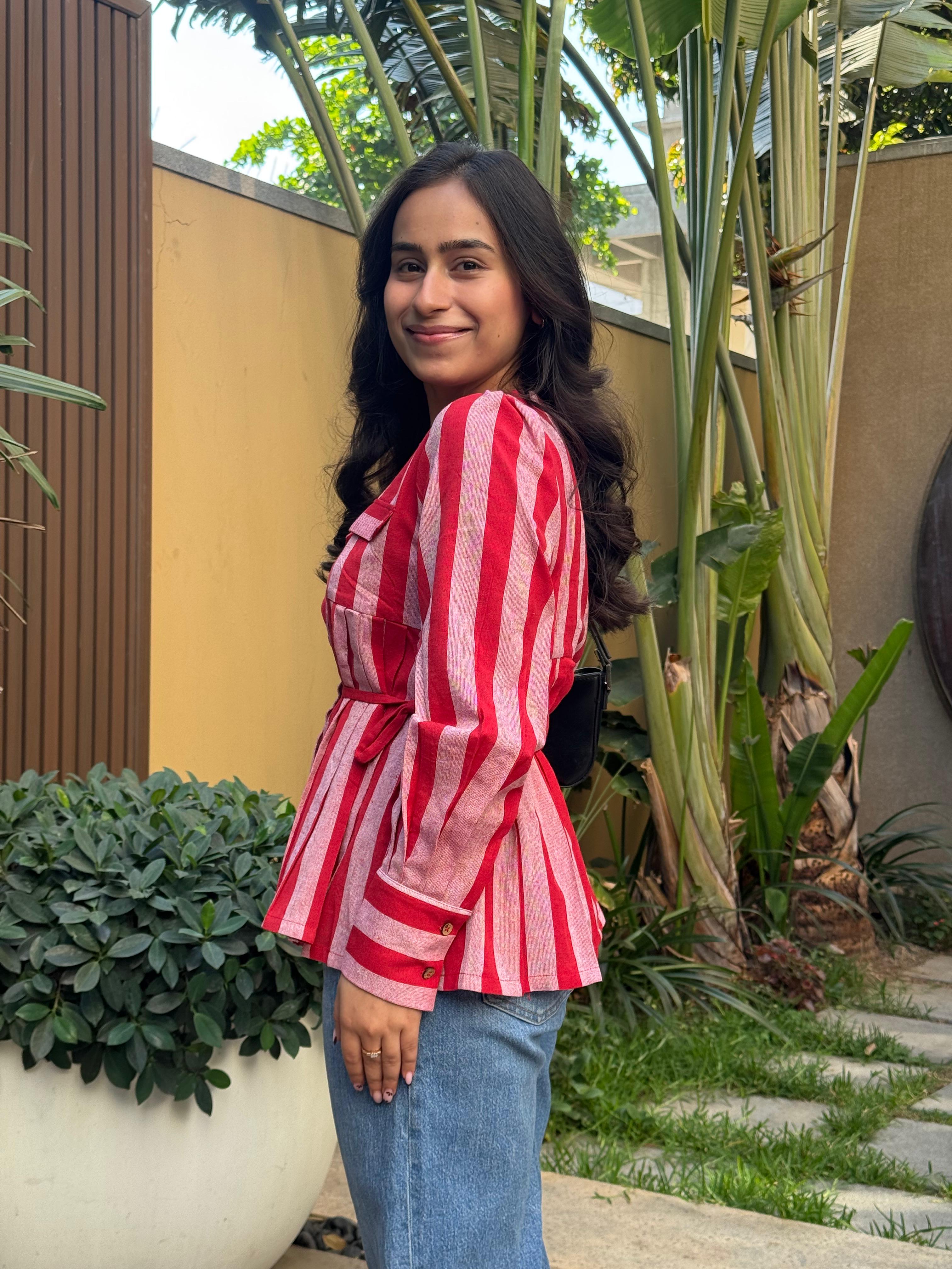 Red Stripe Peplum Shirt